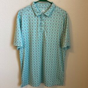 Burlebo Men's Golf Polo Sz L All Over Print Green Golf Carts